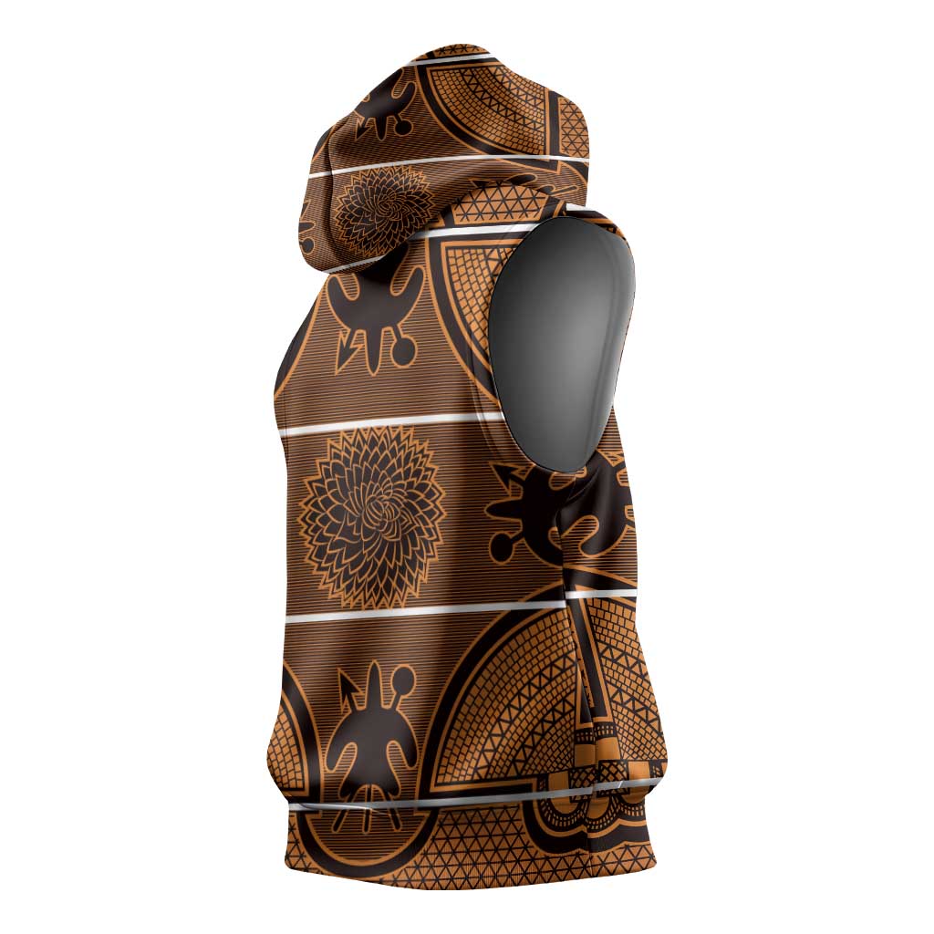 Lesotho Seanamarena Sleeveless Hoodie Basotho Traditional Blanket Style - Orange - Wonder Print Shop