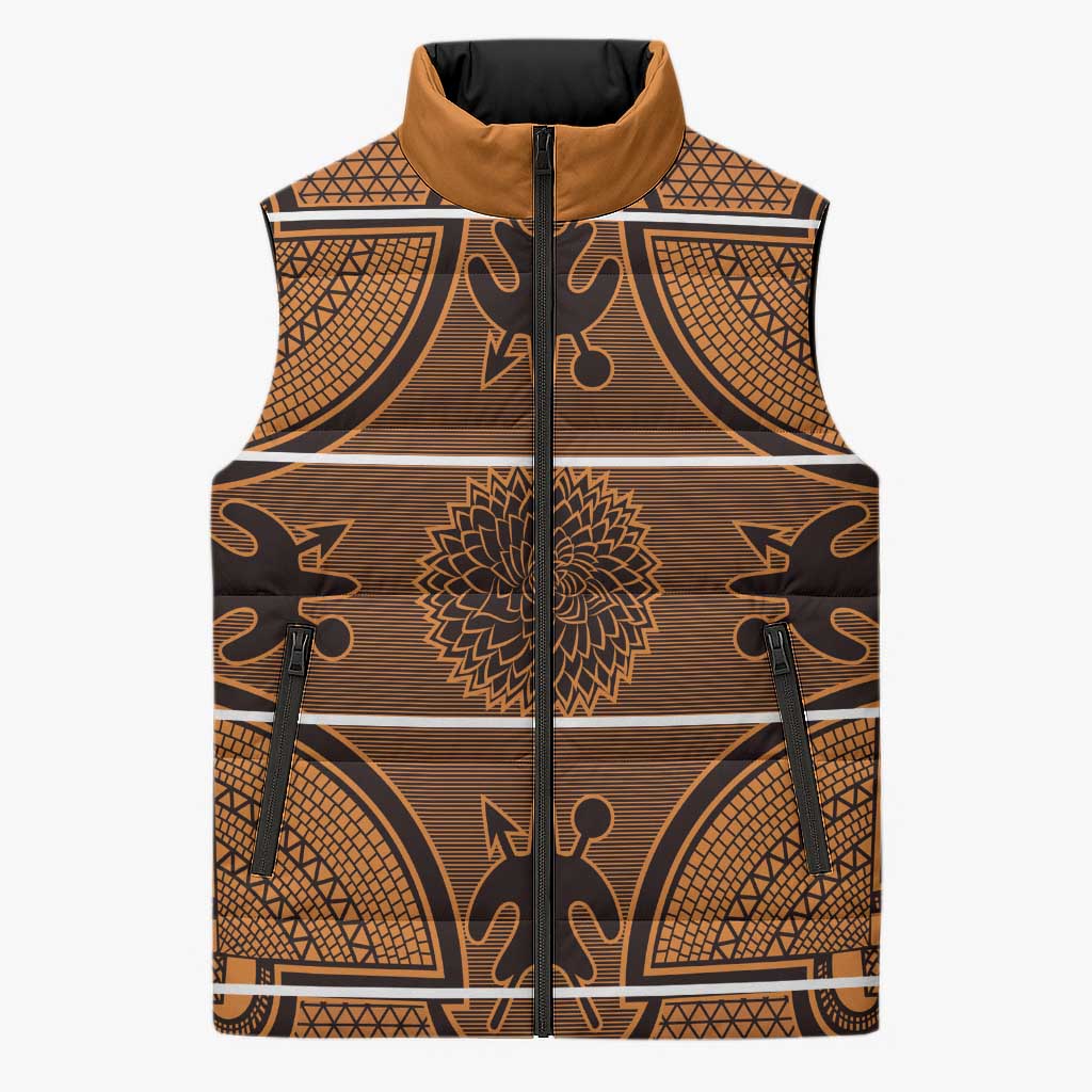Lesotho Seanamarena Sleeveless Puffer Jacket Basotho Traditional Blanket Style - Orange - Wonder Print Shop