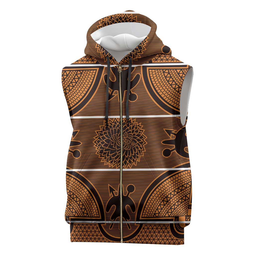 Lesotho Seanamarena Sleeveless Zip Hoodie Basotho Traditional Blanket Style - Orange - Wonder Print Shop