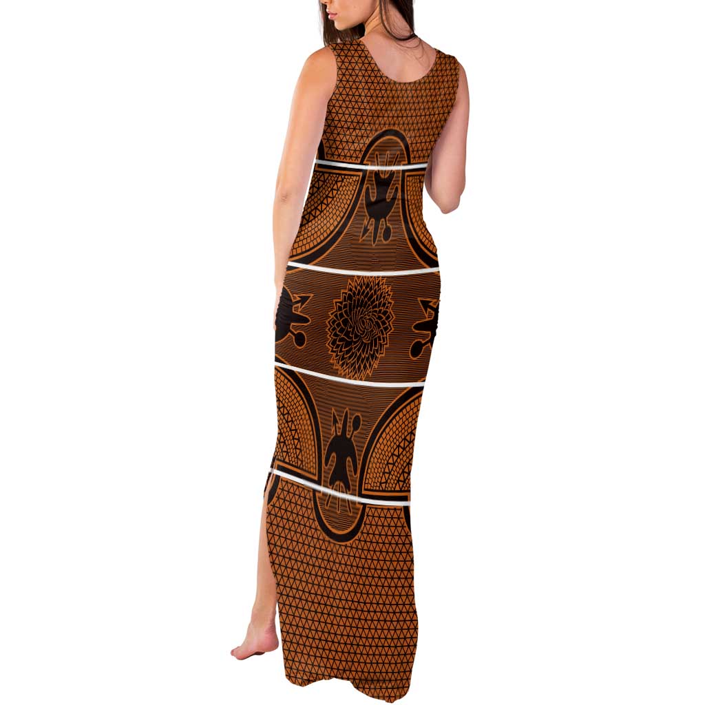 Lesotho Seanamarena Tank Maxi Dress Basotho Traditional Blanket Style - Orange - Wonder Print Shop