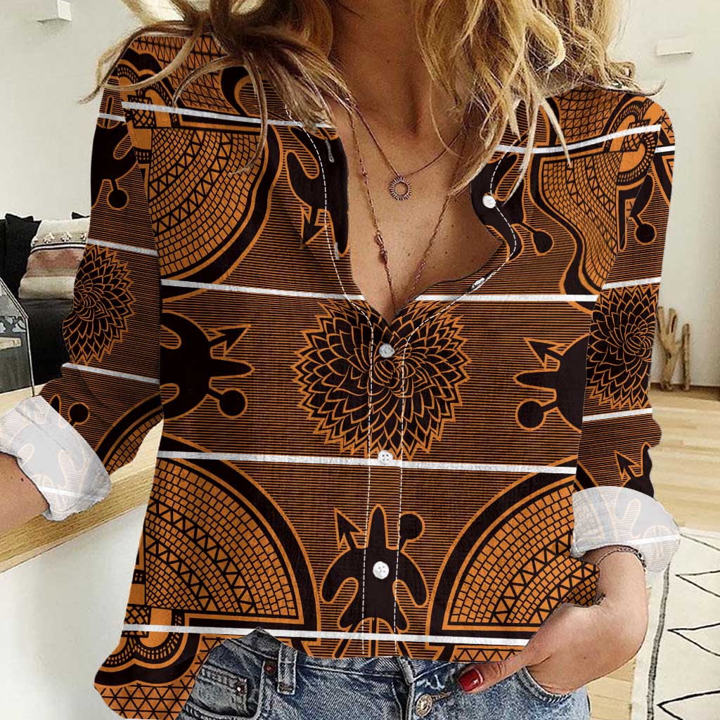 Lesotho Seanamarena Women Casual Shirt Basotho Traditional Blanket Style - Orange - Wonder Print Shop