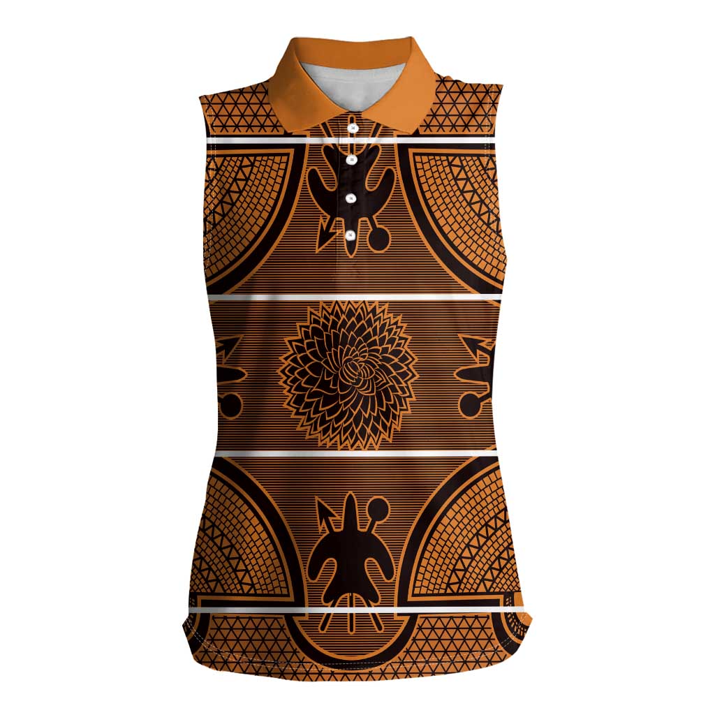 Lesotho Seanamarena Women Sleeveless Polo Shirt Basotho Traditional Blanket Style - Orange - Wonder Print Shop