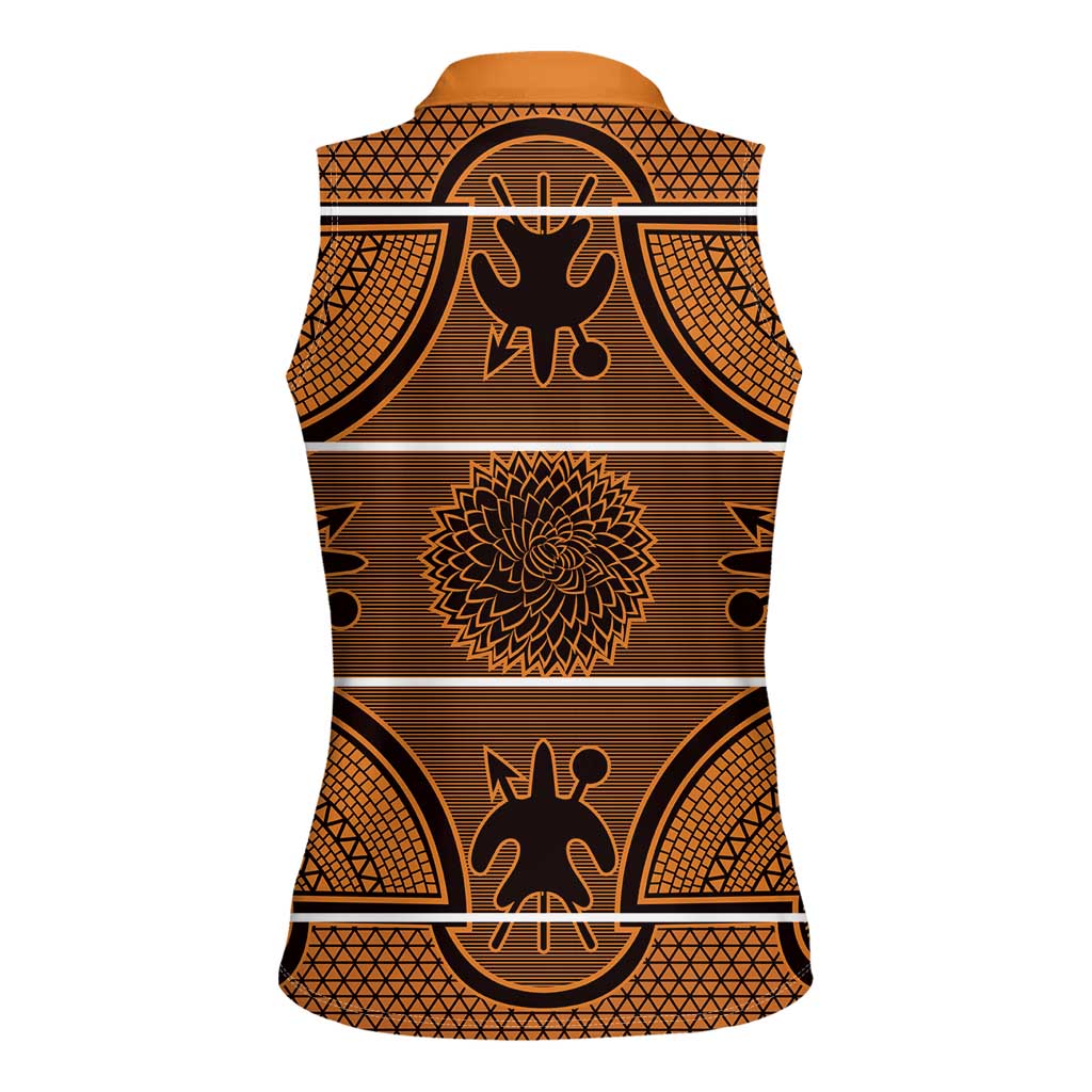 Lesotho Seanamarena Women Sleeveless Polo Shirt Basotho Traditional Blanket Style - Orange - Wonder Print Shop