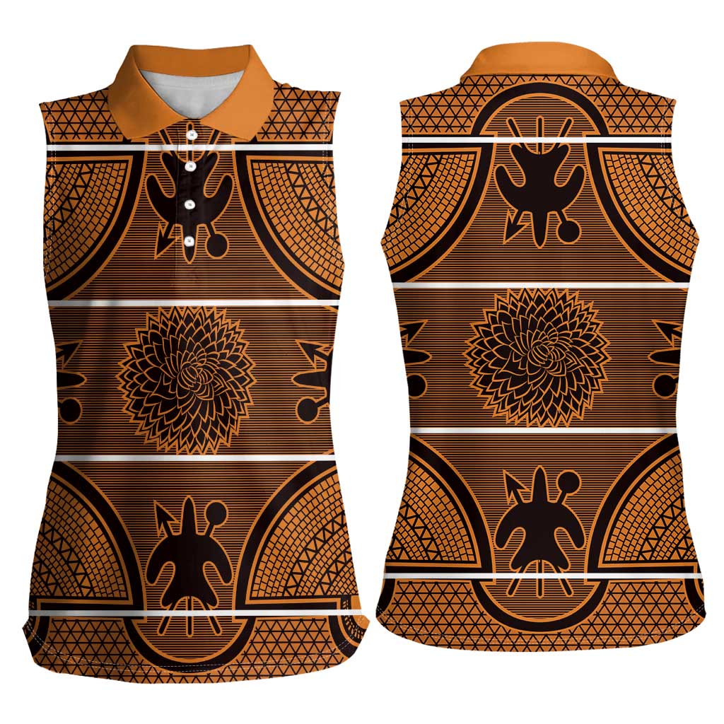 Lesotho Seanamarena Women Sleeveless Polo Shirt Basotho Traditional Blanket Style - Orange - Wonder Print Shop