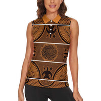 Lesotho Seanamarena Women Sleeveless Polo Shirt Basotho Traditional Blanket Style - Orange - Wonder Print Shop