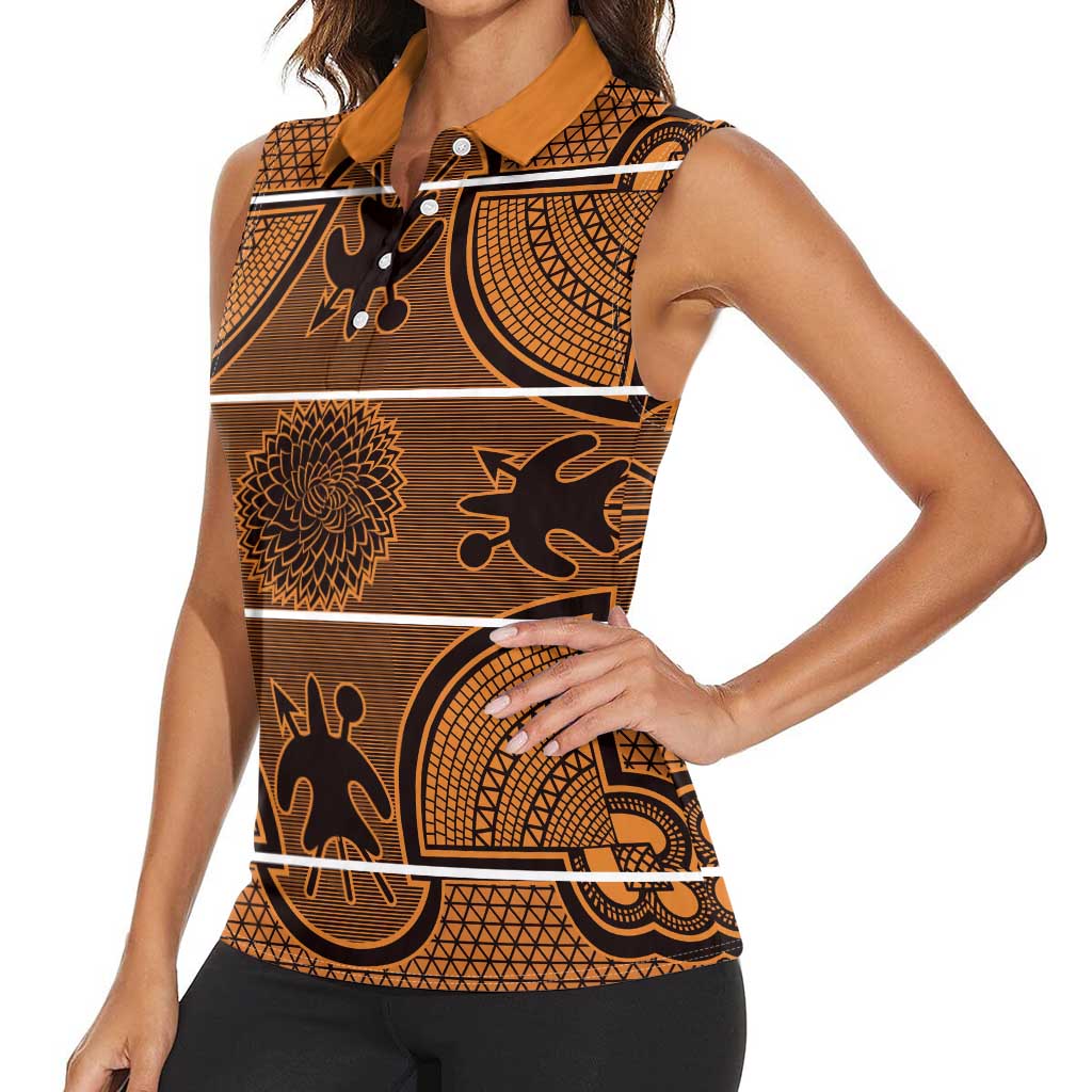 Lesotho Seanamarena Women Sleeveless Polo Shirt Basotho Traditional Blanket Style - Orange - Wonder Print Shop