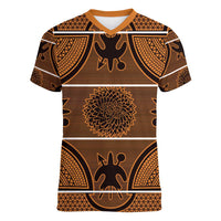 Lesotho Seanamarena Women V-Neck T-Shirt Basotho Traditional Blanket Style - Orange - Wonder Print Shop