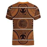 Lesotho Seanamarena Women V-Neck T-Shirt Basotho Traditional Blanket Style - Orange - Wonder Print Shop