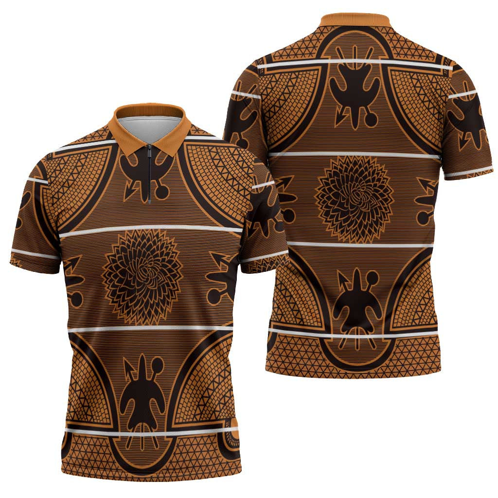 Lesotho Seanamarena Zipper Polo Shirt Basotho Traditional Blanket Style - Orange - Wonder Print Shop
