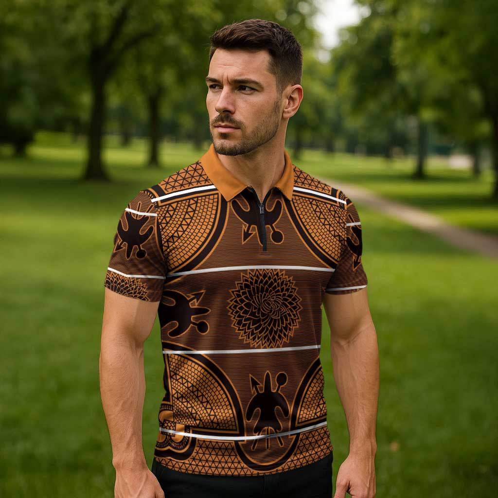 Lesotho Seanamarena Zipper Polo Shirt Basotho Traditional Blanket Style - Orange - Wonder Print Shop