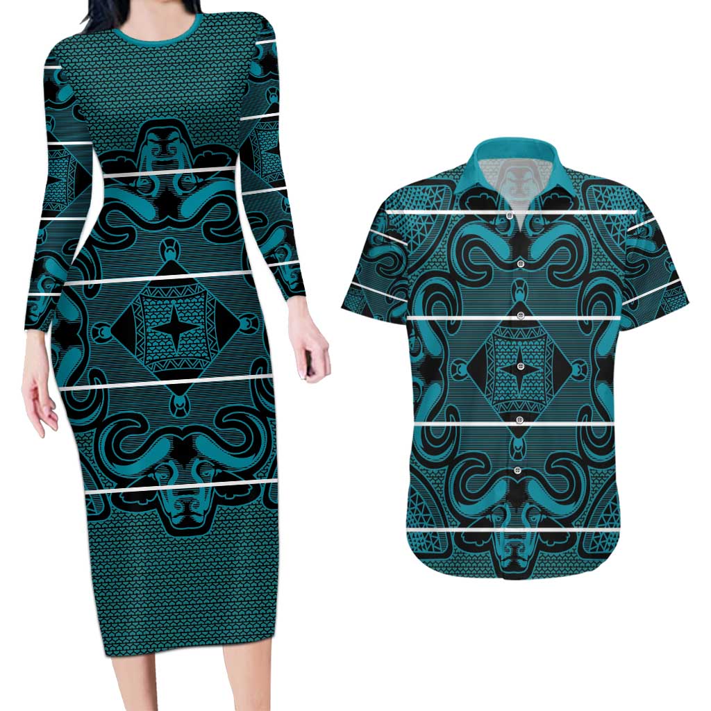 Lesotho Seanamarena - Motlatsi Couples Matching Long Sleeve Bodycon Dress and Hawaiian Shirt Basotho Traditional Blanket Style - Lesotho Breeze - Wonder Print Shop