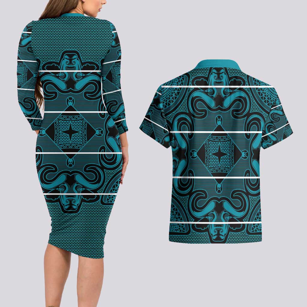 Lesotho Seanamarena - Motlatsi Couples Matching Long Sleeve Bodycon Dress and Hawaiian Shirt Basotho Traditional Blanket Style - Lesotho Breeze - Wonder Print Shop