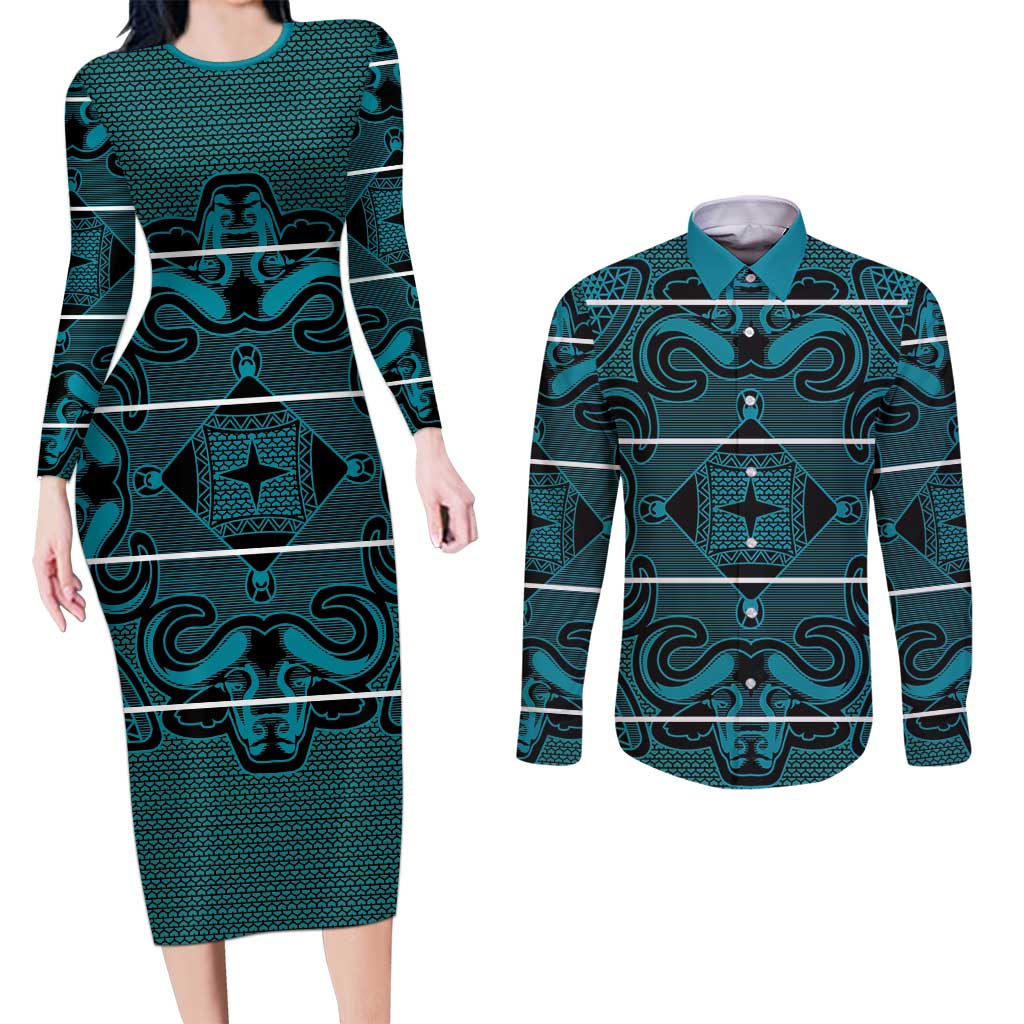 Lesotho Seanamarena - Motlatsi Couples Matching Long Sleeve Bodycon Dress and Long Sleeve Button Shirt Basotho Traditional Blanket Style - Lesotho Breeze - Wonder Print Shop
