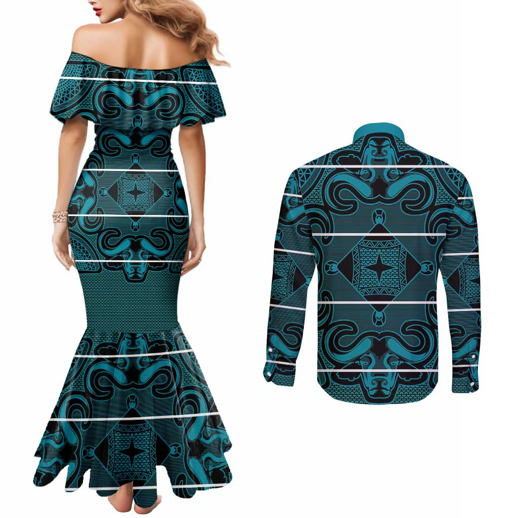 Lesotho Seanamarena - Motlatsi Couples Matching Mermaid Dress and Long Sleeve Button Shirt Basotho Traditional Blanket Style - Lesotho Breeze - Wonder Print Shop