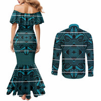 Lesotho Seanamarena - Motlatsi Couples Matching Mermaid Dress and Long Sleeve Button Shirt Basotho Traditional Blanket Style - Lesotho Breeze - Wonder Print Shop
