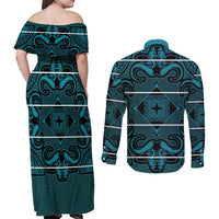 Lesotho Seanamarena - Motlatsi Couples Matching Off Shoulder Maxi Dress and Long Sleeve Button Shirt Basotho Traditional Blanket Style - Lesotho Breeze - Wonder Print Shop