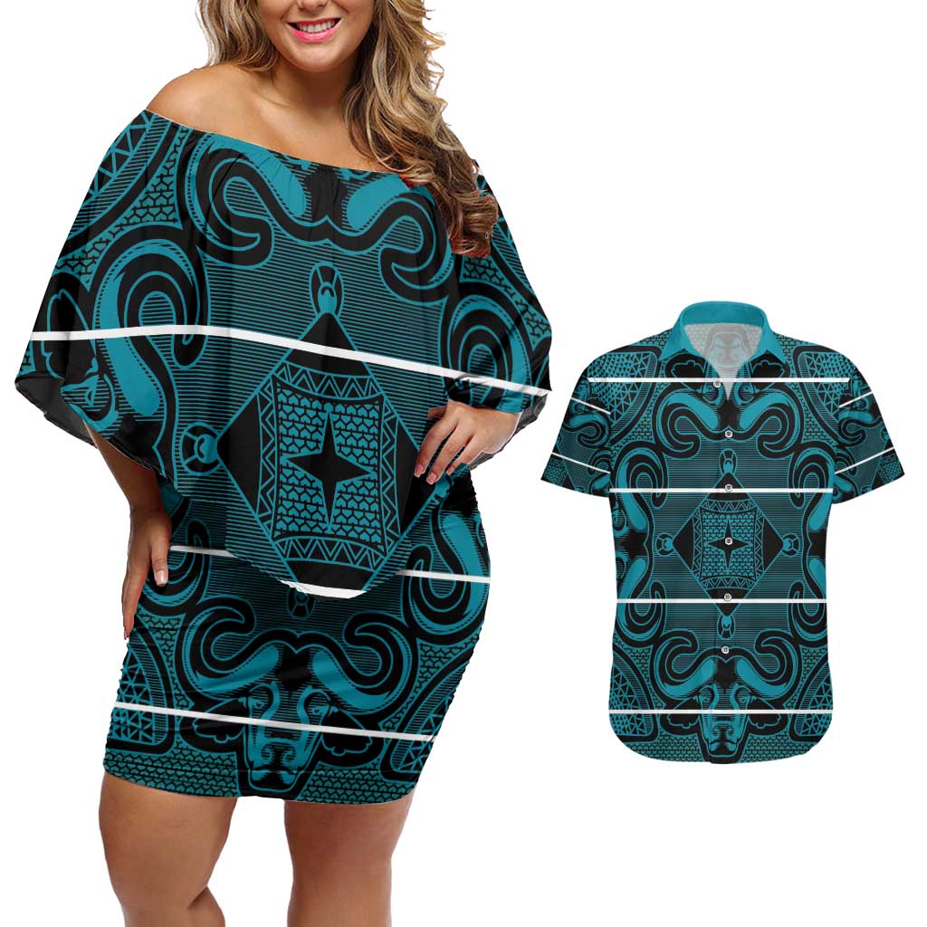 Lesotho Seanamarena - Motlatsi Couples Matching Off Shoulder Short Dress and Hawaiian Shirt Basotho Traditional Blanket Style - Lesotho Breeze - Wonder Print Shop