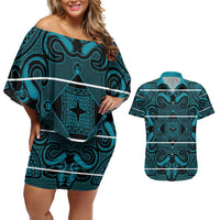 Lesotho Seanamarena - Motlatsi Couples Matching Off Shoulder Short Dress and Hawaiian Shirt Basotho Traditional Blanket Style - Lesotho Breeze - Wonder Print Shop