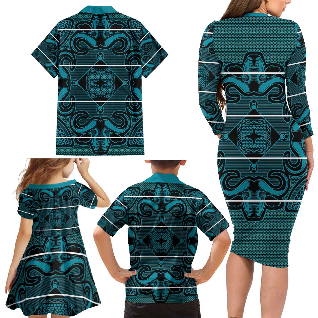 Lesotho Seanamarena - Motlatsi Family Matching Long Sleeve Bodycon Dress and Hawaiian Shirt Basotho Traditional Blanket Style - Lesotho Breeze - Wonder Print Shop