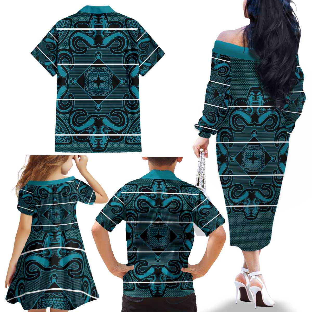 Lesotho Seanamarena - Motlatsi Family Matching Off The Shoulder Long Sleeve Dress and Hawaiian Shirt Basotho Traditional Blanket Style - Lesotho Breeze - Wonder Print Shop