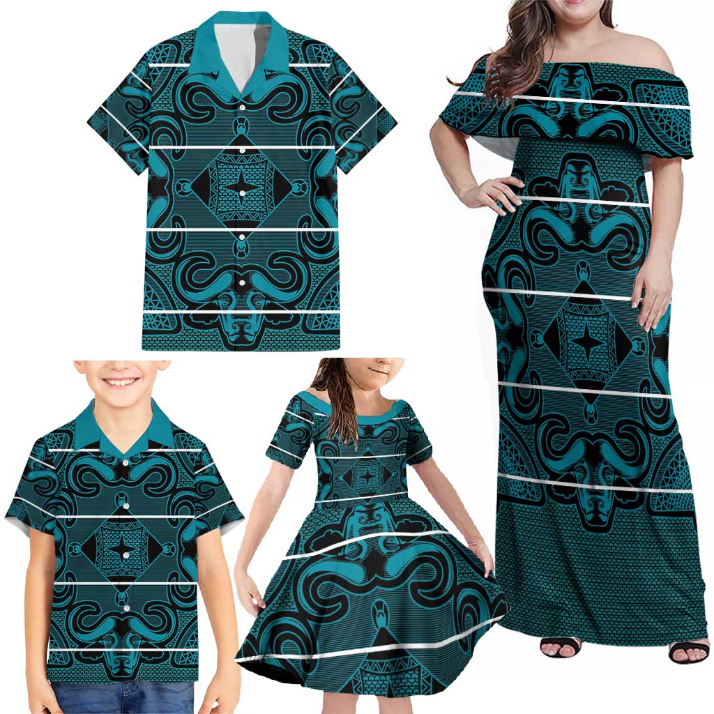 Lesotho Seanamarena - Motlatsi Family Matching Off Shoulder Maxi Dress and Hawaiian Shirt Basotho Traditional Blanket Style - Lesotho Breeze - Wonder Print Shop