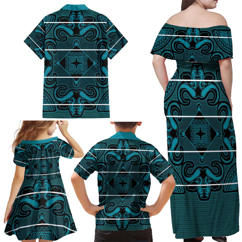 Lesotho Seanamarena - Motlatsi Family Matching Off Shoulder Maxi Dress and Hawaiian Shirt Basotho Traditional Blanket Style - Lesotho Breeze - Wonder Print Shop