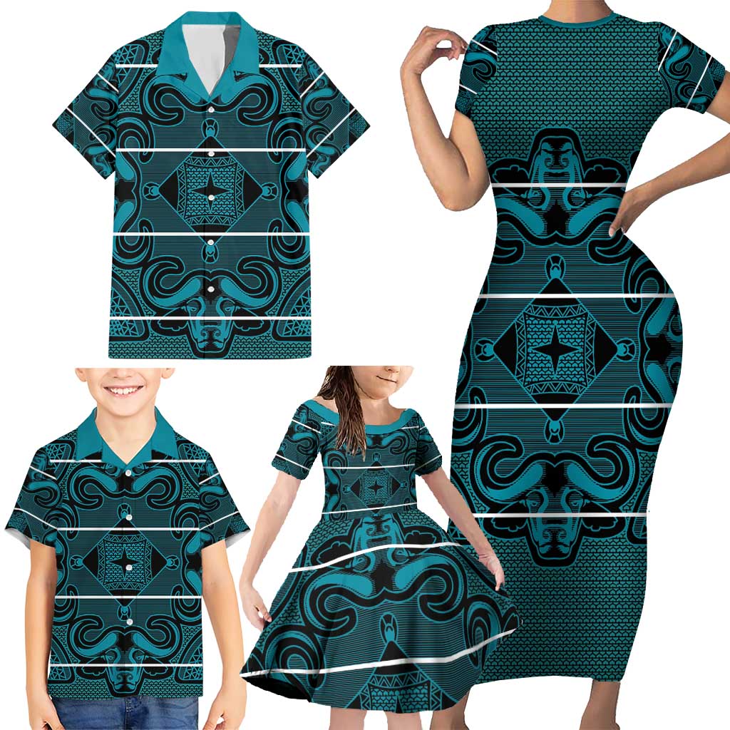 Lesotho Seanamarena - Motlatsi Family Matching Short Sleeve Bodycon Dress and Hawaiian Shirt Basotho Traditional Blanket Style - Lesotho Breeze - Wonder Print Shop