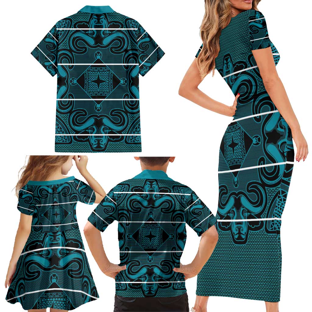 Lesotho Seanamarena - Motlatsi Family Matching Short Sleeve Bodycon Dress and Hawaiian Shirt Basotho Traditional Blanket Style - Lesotho Breeze - Wonder Print Shop