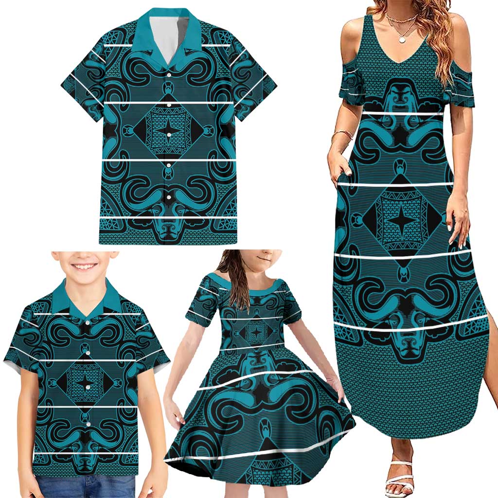 Lesotho Seanamarena - Motlatsi Family Matching Summer Maxi Dress and Hawaiian Shirt Basotho Traditional Blanket Style - Lesotho Breeze - Wonder Print Shop