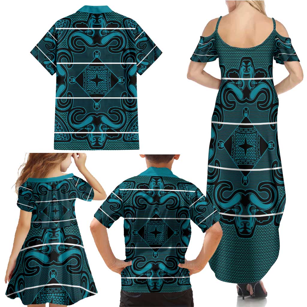 Lesotho Seanamarena - Motlatsi Family Matching Summer Maxi Dress and Hawaiian Shirt Basotho Traditional Blanket Style - Lesotho Breeze - Wonder Print Shop