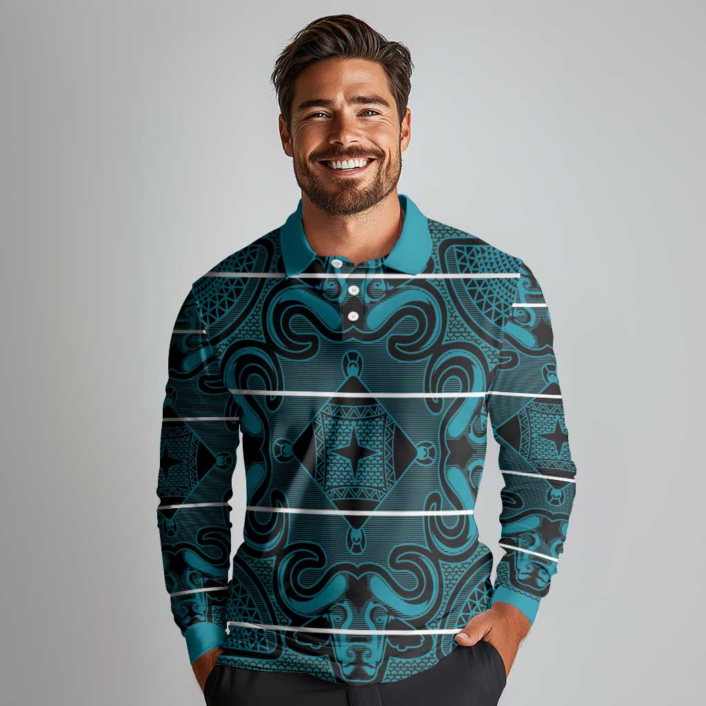 Lesotho Seanamarena - Motlatsi Long Sleeve Polo Shirt Basotho Traditional Blanket Style - Lesotho Breeze - Wonder Print Shop
