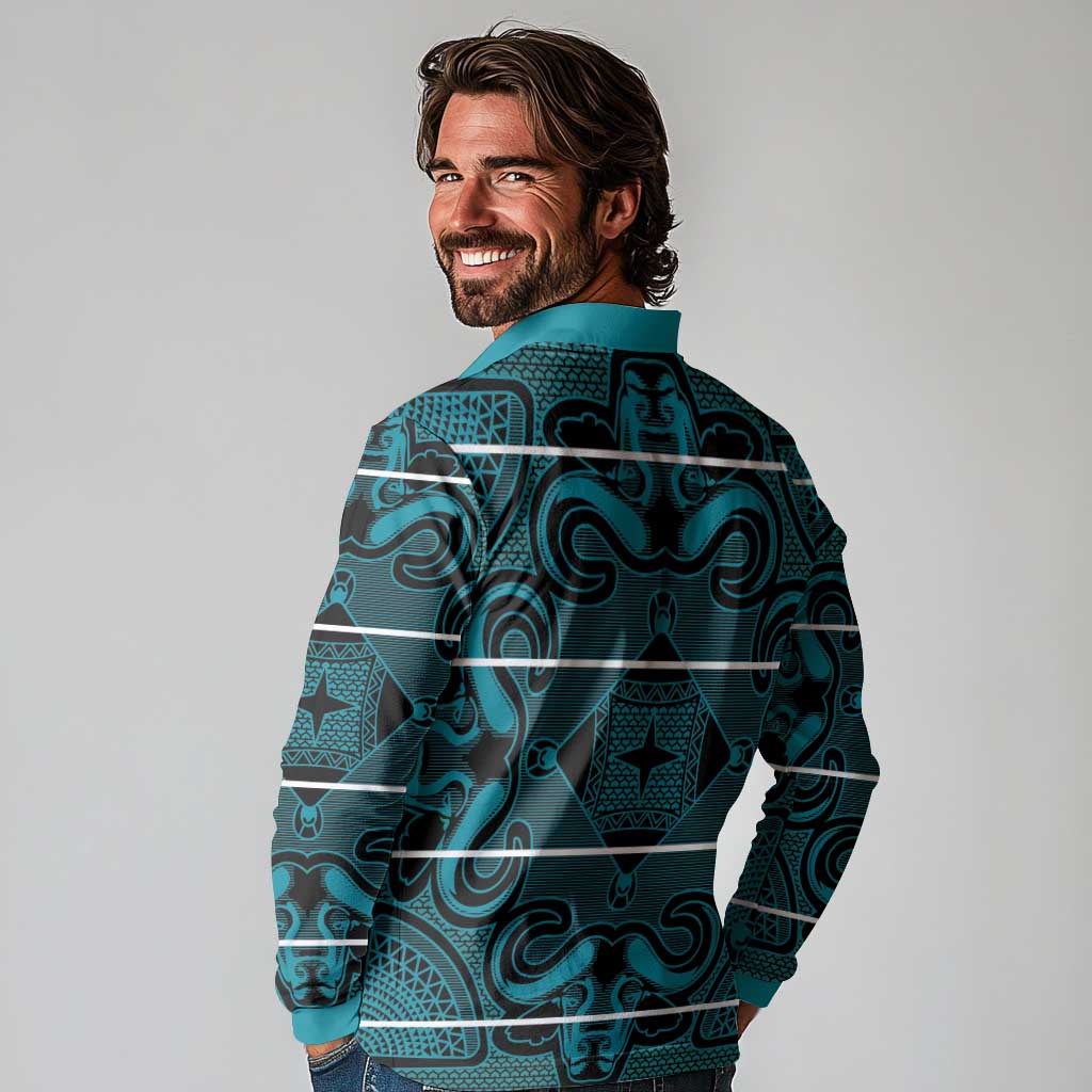 Lesotho Seanamarena - Motlatsi Long Sleeve Polo Shirt Basotho Traditional Blanket Style - Lesotho Breeze - Wonder Print Shop