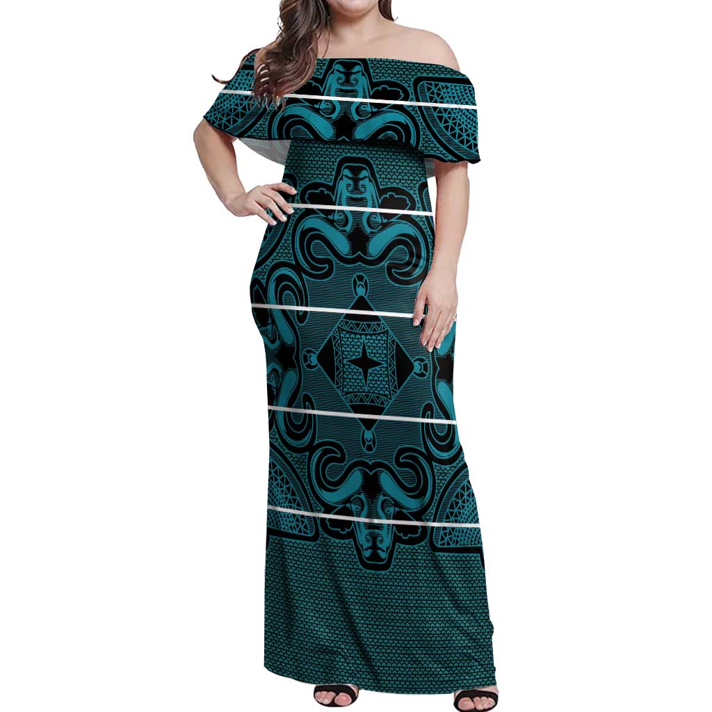 Lesotho Seanamarena - Motlatsi Off Shoulder Maxi Dress Basotho Traditional Blanket Style - Lesotho Breeze - Wonder Print Shop