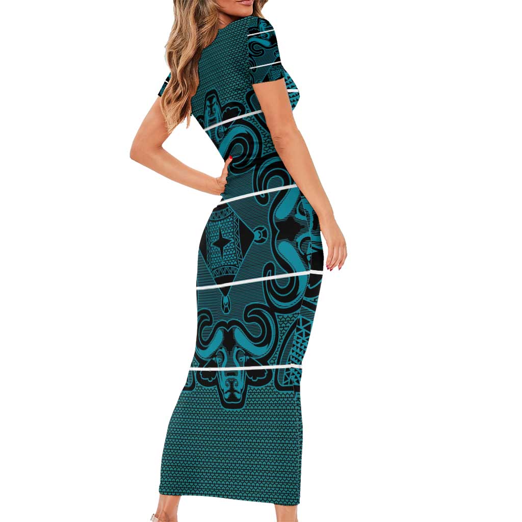 Lesotho Seanamarena - Motlatsi Short Sleeve Bodycon Dress Basotho Traditional Blanket Style - Lesotho Breeze - Wonder Print Shop