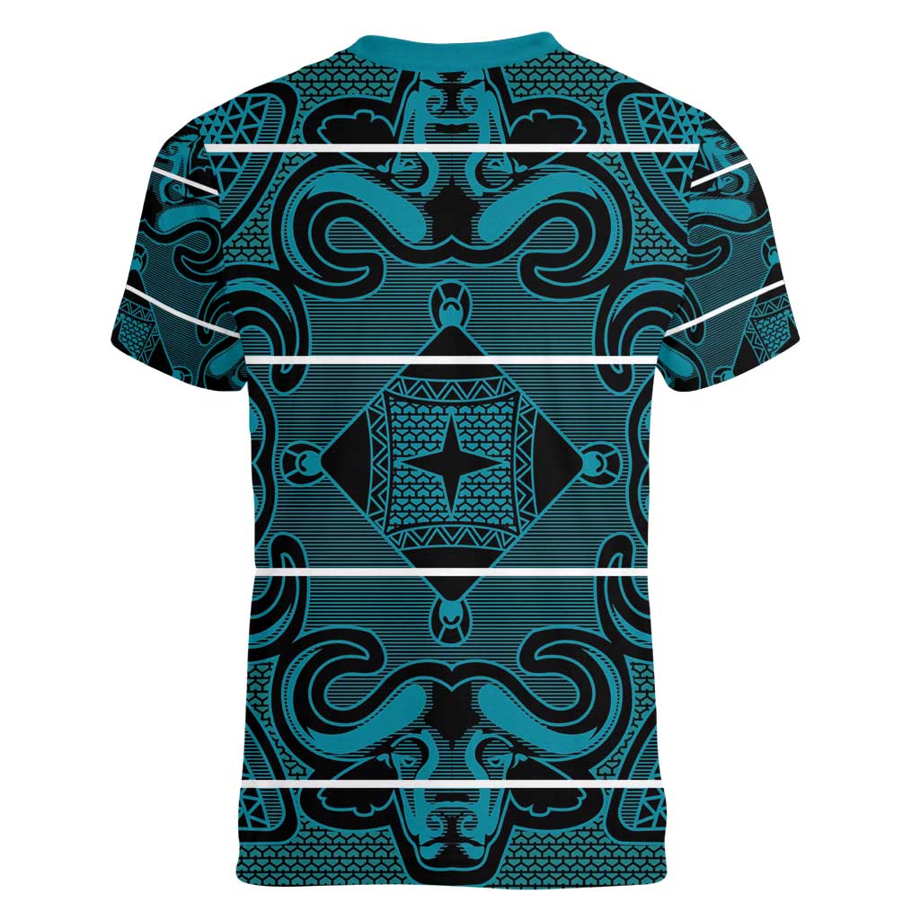 Lesotho Seanamarena - Motlatsi Women V-Neck T-Shirt Basotho Traditional Blanket Style - Lesotho Breeze - Wonder Print Shop