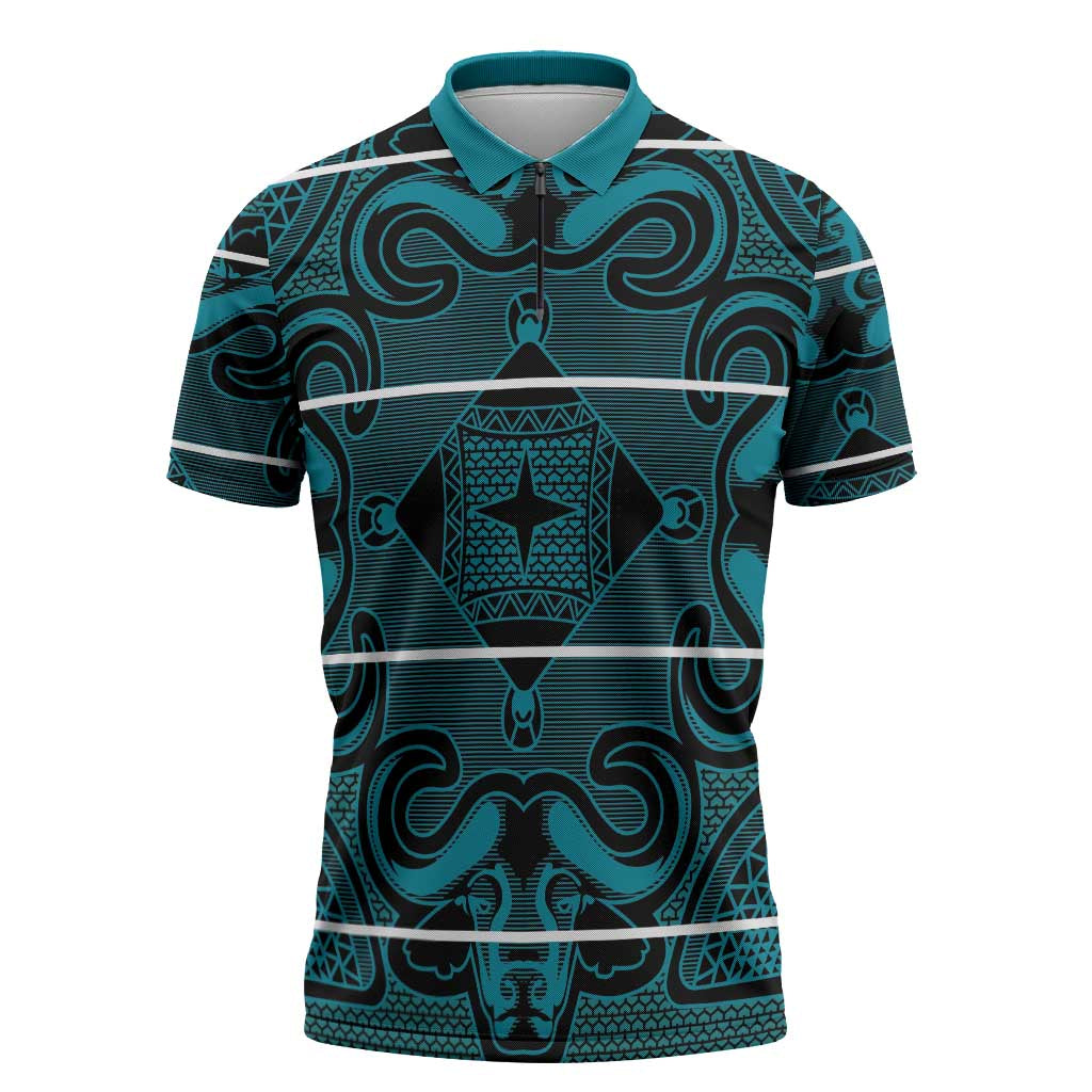Lesotho Seanamarena - Motlatsi Zipper Polo Shirt Basotho Traditional Blanket Style - Lesotho Breeze - Wonder Print Shop