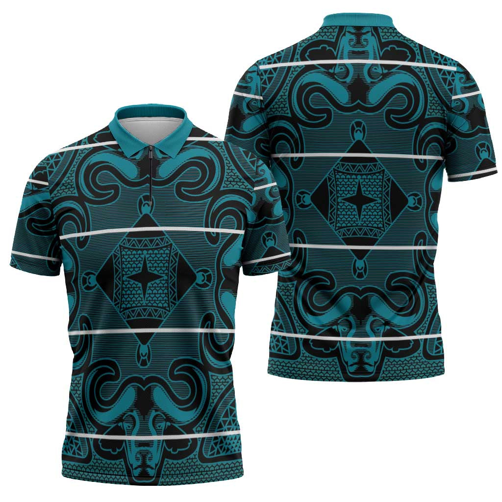 Lesotho Seanamarena - Motlatsi Zipper Polo Shirt Basotho Traditional Blanket Style - Lesotho Breeze - Wonder Print Shop