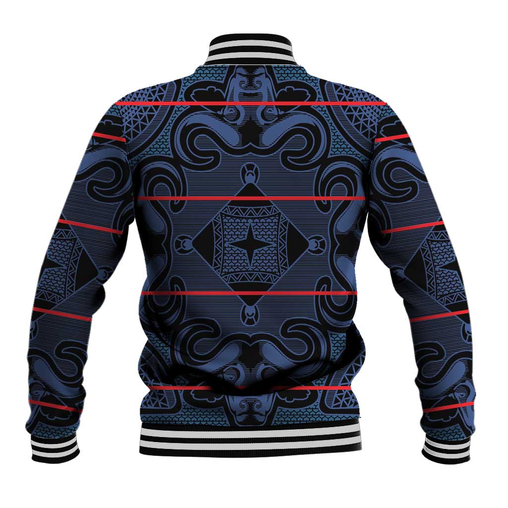 Lesotho Seanamarena - Motlatsi Baseball Jacket Basotho Traditional Blanket Style - Blue - Wonder Print Shop