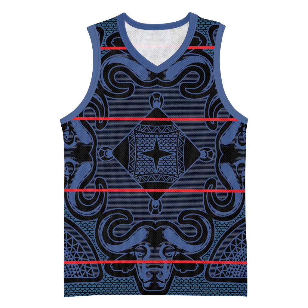 Lesotho Seanamarena - Motlatsi Basketball Jersey Basotho Traditional Blanket Style - Blue - Wonder Print Shop