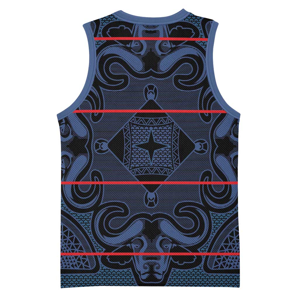 Lesotho Seanamarena - Motlatsi Basketball Jersey Basotho Traditional Blanket Style - Blue - Wonder Print Shop