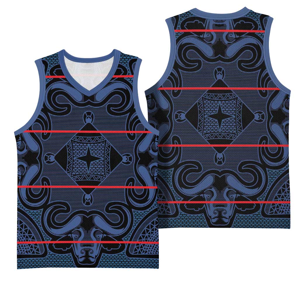 Lesotho Seanamarena - Motlatsi Basketball Jersey Basotho Traditional Blanket Style - Blue - Wonder Print Shop