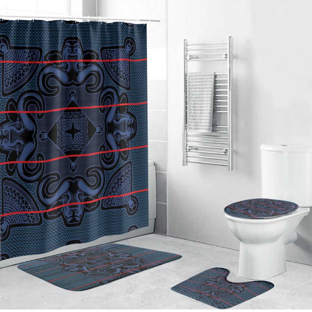 Lesotho Seanamarena - Motlatsi Bathroom Set Basotho Traditional Blanket Style - Blue - Wonder Print Shop