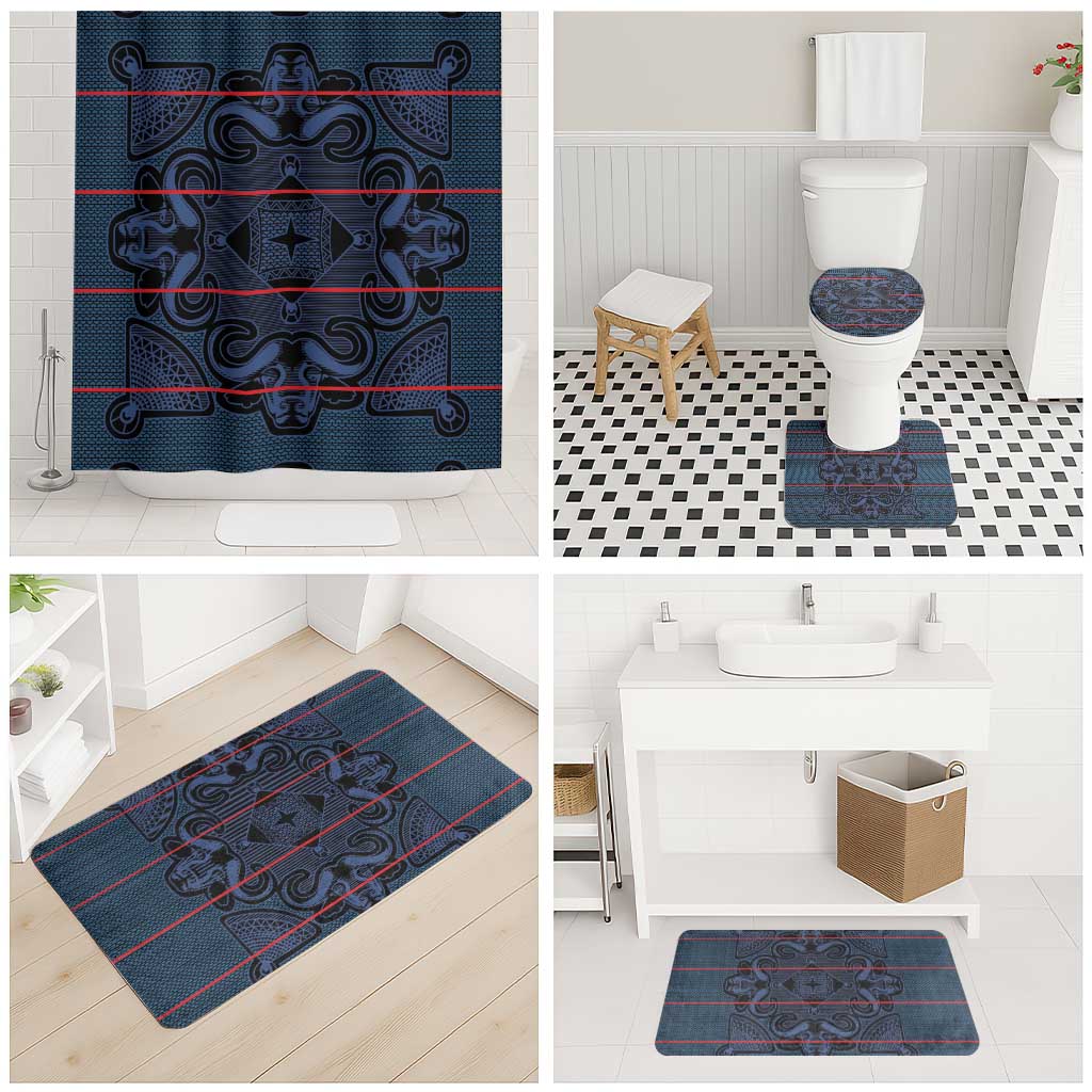 Lesotho Seanamarena - Motlatsi Bathroom Set Basotho Traditional Blanket Style - Blue - Wonder Print Shop