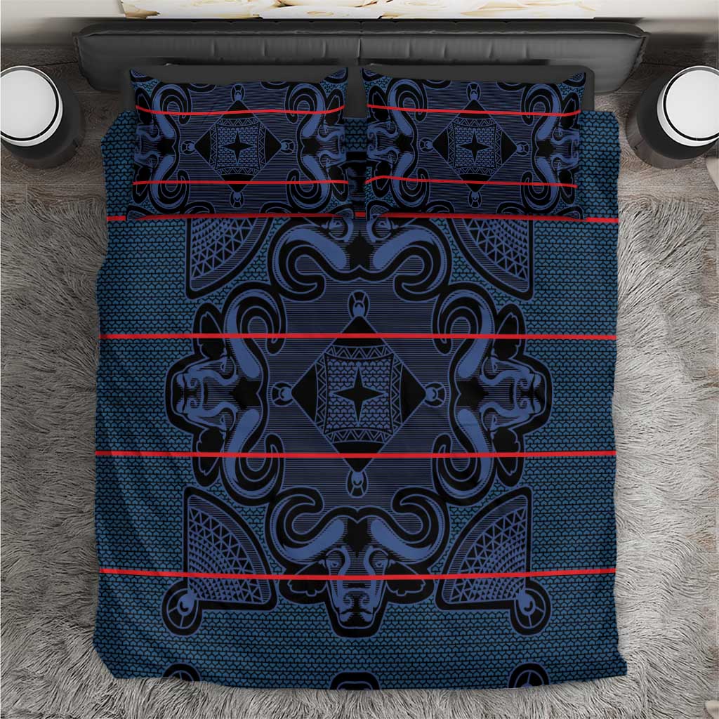 Lesotho Seanamarena - Motlatsi Bedding Set Basotho Traditional Blanket Style - Blue - Wonder Print Shop