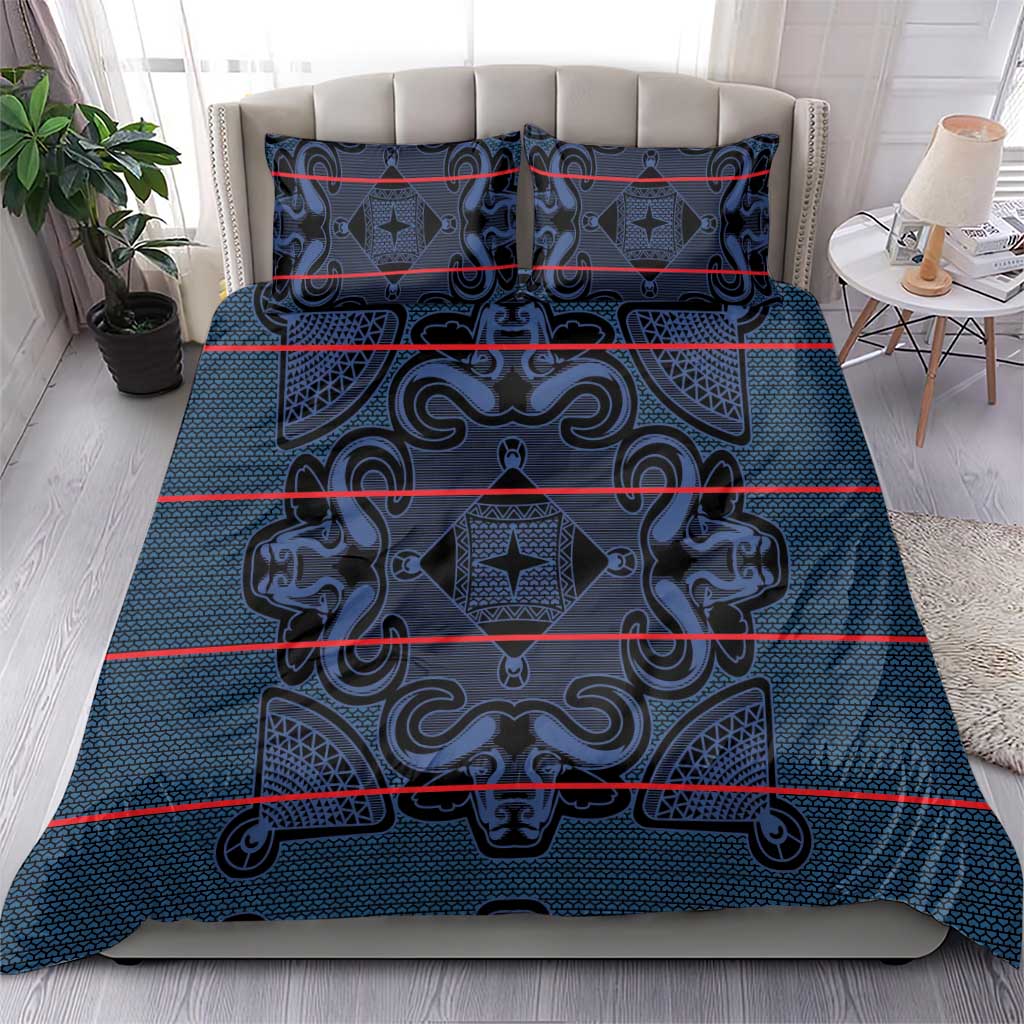 Lesotho Seanamarena - Motlatsi Bedding Set Basotho Traditional Blanket Style - Blue - Wonder Print Shop