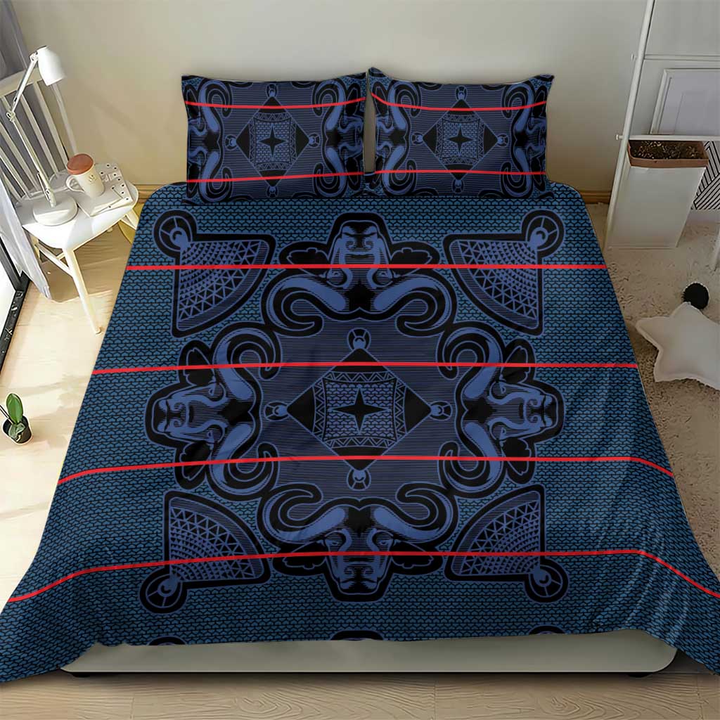 Lesotho Seanamarena - Motlatsi Bedding Set Basotho Traditional Blanket Style - Blue - Wonder Print Shop