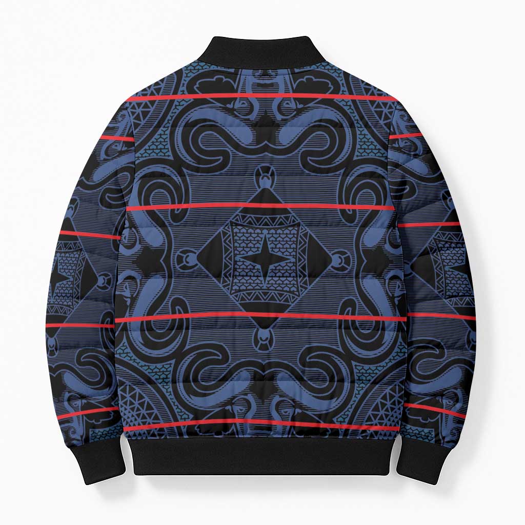 Lesotho Seanamarena - Motlatsi Bomber Puffer Jacket Basotho Traditional Blanket Style - Blue - Wonder Print Shop