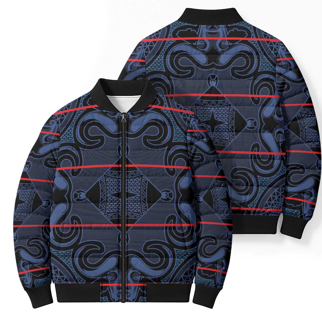 Lesotho Seanamarena - Motlatsi Bomber Puffer Jacket Basotho Traditional Blanket Style - Blue - Wonder Print Shop