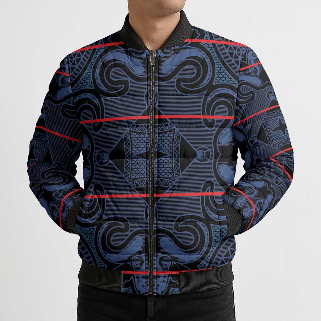 Lesotho Seanamarena - Motlatsi Bomber Puffer Jacket Basotho Traditional Blanket Style - Blue - Wonder Print Shop
