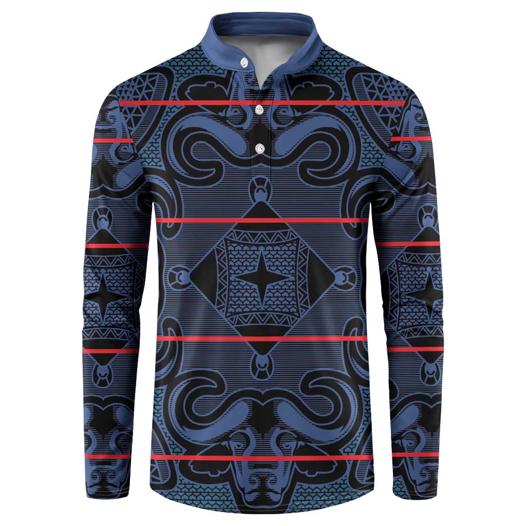Lesotho Seanamarena - Motlatsi Button Sweatshirt Basotho Traditional Blanket Style - Blue - Wonder Print Shop
